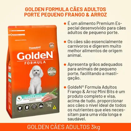 Ração Golden Fórmula Cães Adultos Raças Pequenas Frango e Arroz Mini Bits