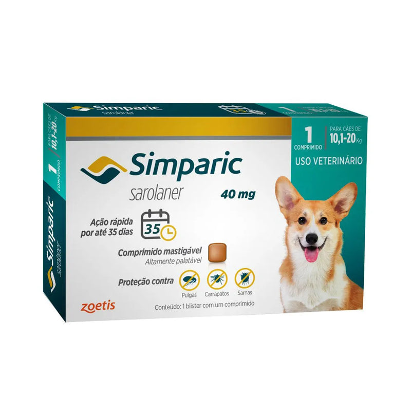 Antipulgas Simparic 10 a 20kg Cães 40mg
