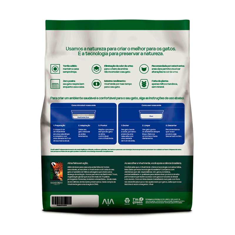 Areia Higiênica Biodegradável Grãos Finos Viva Verde