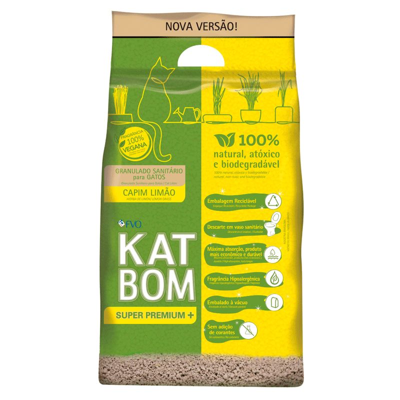 Areia para Gato Katbom Natural Granulado Higiênico Capim Limão