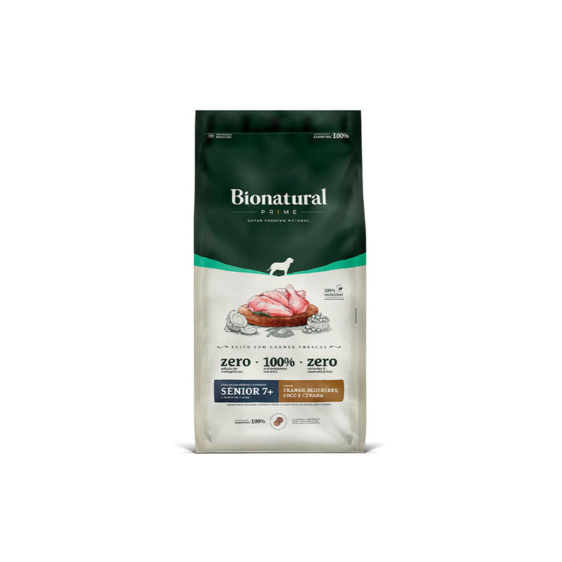 Ração Bionatural Prime para Cães Sênior 7+ de Raças Médias e Grandes Sabor Frango, Blueberry, Coco e Cevada 15Kg