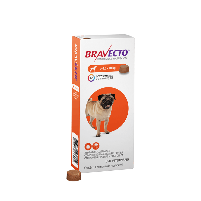 Antipulgas e Carrapatos Bravecto 4,5 a 10 kg para Cães 250mg 1 comprimido