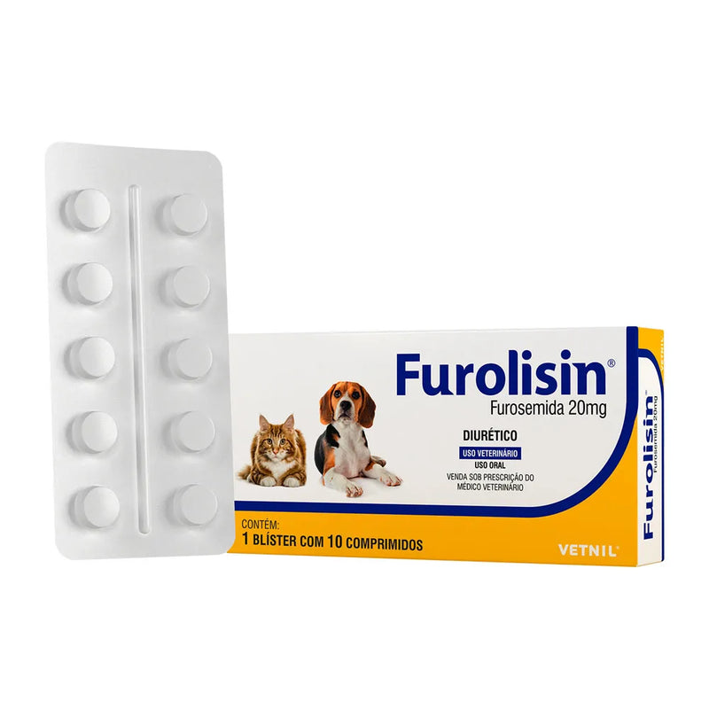 Furolisin 20mg Diurético para Cães e Gatos 10 comprimidos