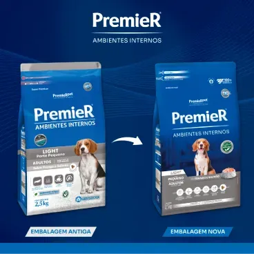 Ração Premier Ambientes Internos Light Cães Adultos Frango e Salmão