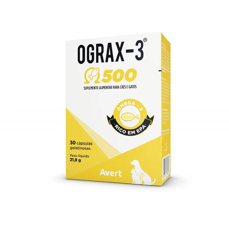 Ograx-3 500mg para Cães e Gatos Avert 30 cápsulas