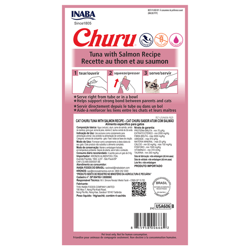 Petisco Churu Atum e Salmão para Gatos 56 g