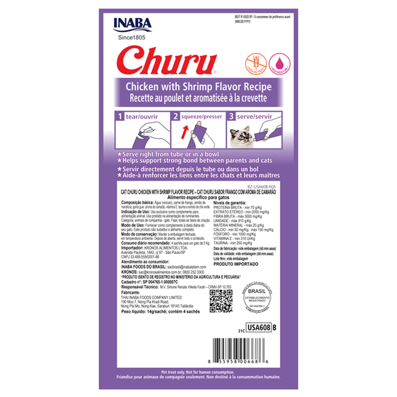 Petisco Churu Galinha e Camarão para Gatos 56 g