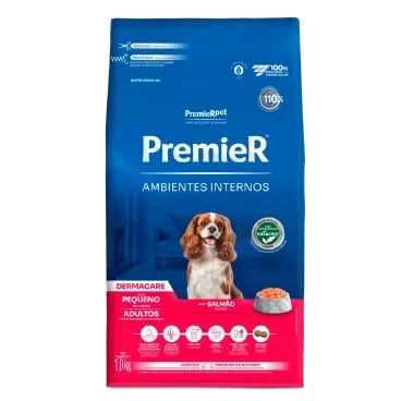 Ração Premier Ambientes Internos Dermacare Cães Adultos Raças Pequenas Salmão