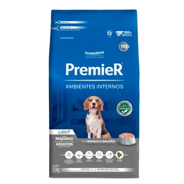 Ração Premier Ambientes Internos Light Cães Adultos Frango e Salmão