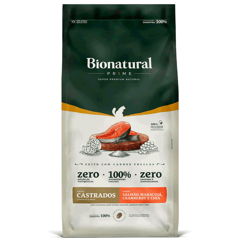 Ração Bionatural Prime Gatos Castrados Salmão 7,5Kg
