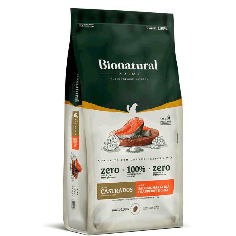 Ração Bionatural Prime Gatos Castrados Salmão 7,5Kg