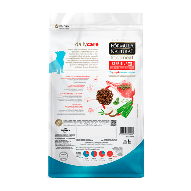 Ração Fórmula Natural Fresh Meat Sensitive Cães Adultos Portes Mini e Pequeno
