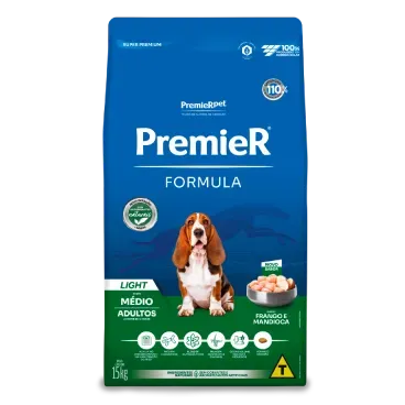 Ração Premier Formula Light Cães Adultos Raças Médias Frango 15 kg