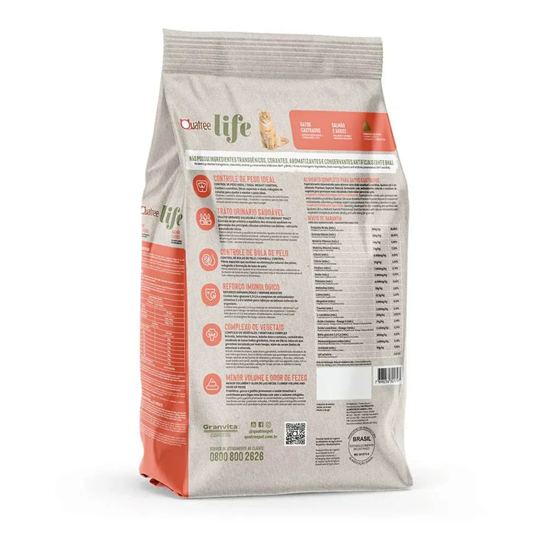 Ração Quatree Life Gatos Castrados Salmão e Arroz