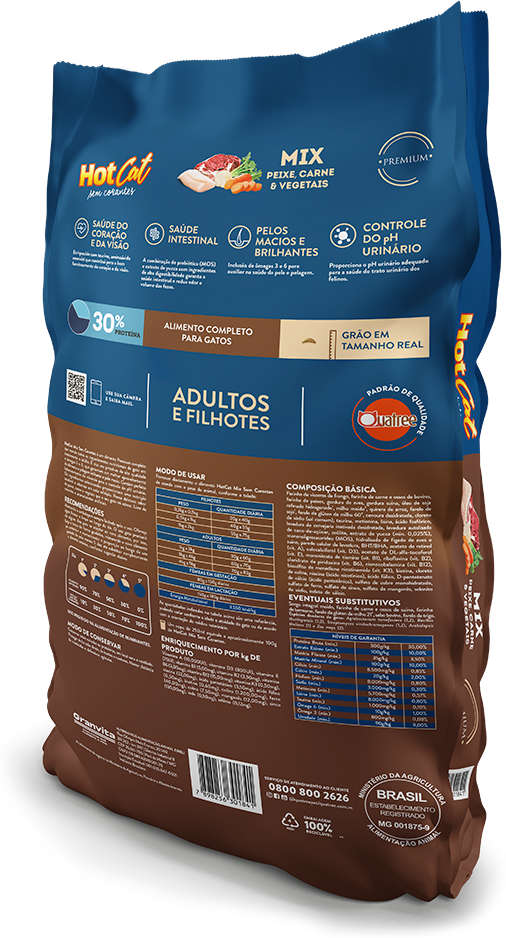 Ração Seca Hot Cat Mix Sem Corantes para Gatos Filhotes e Adultos