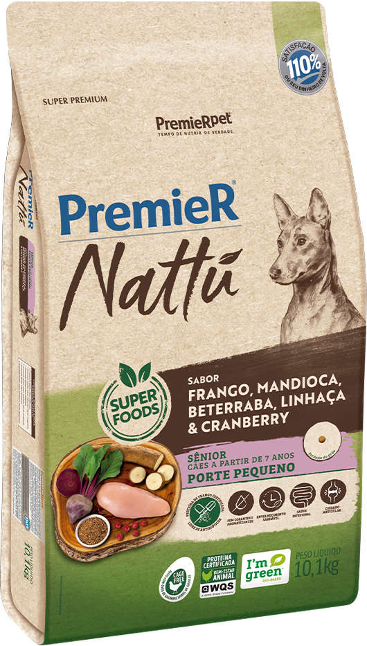 Ração Seca PremieR Nattú Mandioca para Cães Idosos Porte Pequeno