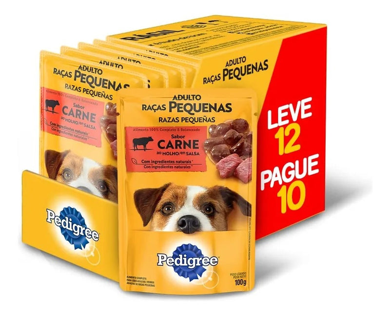Caixa de Sachê Pedigree Carne ao Molho Cães Adultos de Raças Pequenas 100g - Leve 12 Pague 10